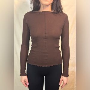 *SOLD* BASERANGE brown sheer 100% organic cotton long sleeve shirt size M